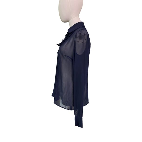 Aquilano Rimondi Navy Silk Ruffle Sheer Blouse IT 44 US 8 Handmade Detail - Picture 5 of 9